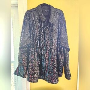 GOOD AMERICAN Sequin Button down Shirt Plus  Size 5X